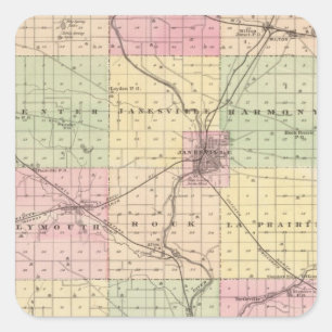 Adesivo Quadrado Mapa do Condado de Rock, Estado de Wisconsin