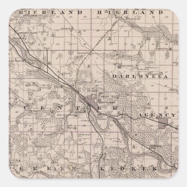 Adesivo Quadrado Mapa do Condado de Wapello, Estado de Iowa (Frente)