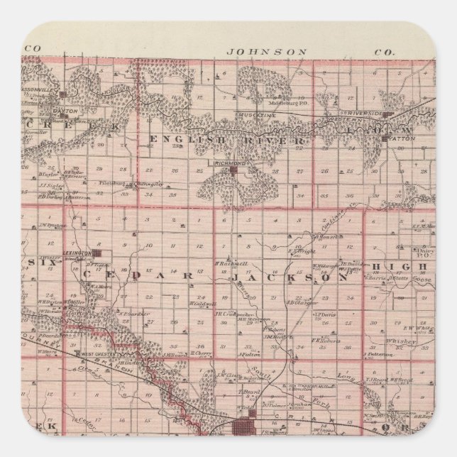 Adesivo Quadrado Mapa do Condado de Washington, Estado de Iowa (Frente)