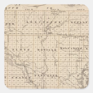 Adesivo Quadrado Mapa do Condado de Woodbury, Estado de Iowa