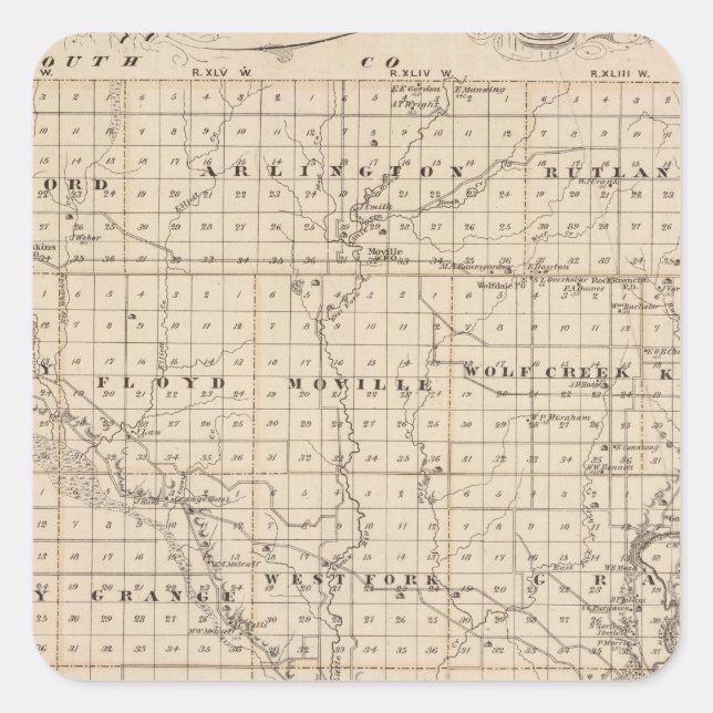 Adesivo Quadrado Mapa do Condado de Woodbury, Estado de Iowa (Frente)