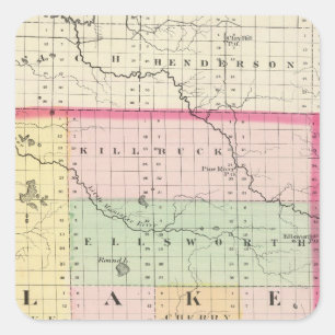 Adesivo Quadrado Mapa do condado do lago, Michigan