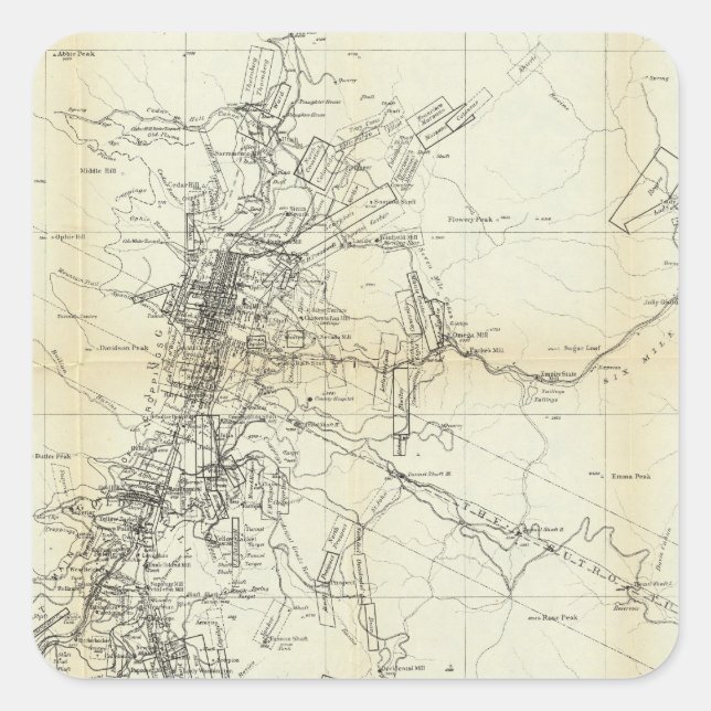 Adesivo Quadrado Mapa do distrito de Washoe (Frente)