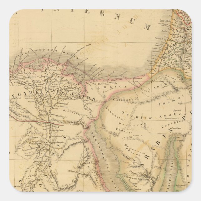 Adesivo Quadrado Mapa do Egito, da Palestina e da Arábia (Frente)