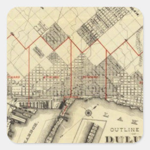 Adesivo Quadrado Mapa do esboço de Duluth e de subúrbios