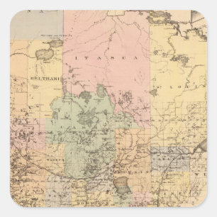 Adesivo Quadrado Mapa do estado de Minnesota, 1874
