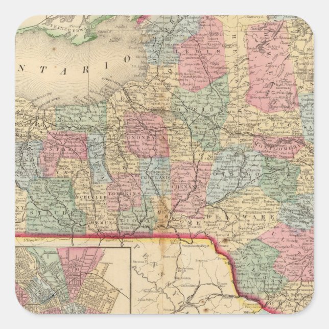 Adesivo Quadrado Mapa do Estado de Nova Iorque por Mitchell (Frente)
