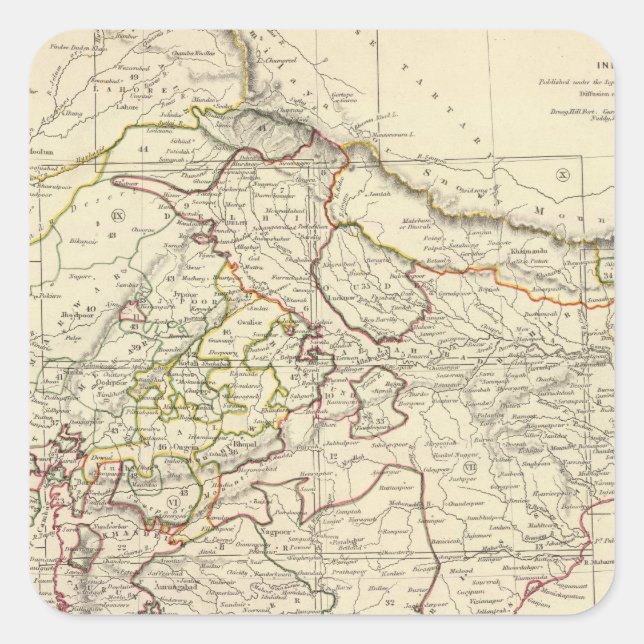Adesivo Quadrado Mapa do Índice Índia XII (Frente)