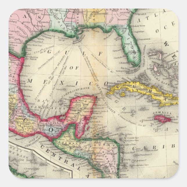 Adesivo Quadrado Mapa Do México, América Central (Frente)