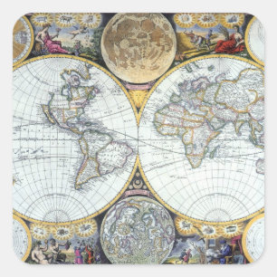 Adesivo Quadrado Mapa do mundo antigo, atlas Maritimus pelo