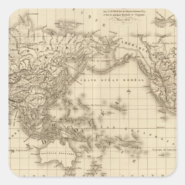 Adesivo Quadrado Mapa do mundo físico (Frente)