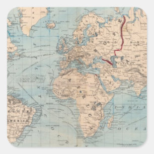 Adesivo Quadrado Mapa do mundo na projeção de Mercator