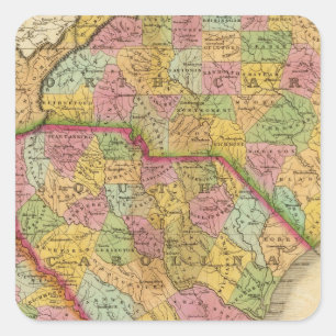 Adesivo Quadrado Mapa do norte e o South Carolina e o Geórgia