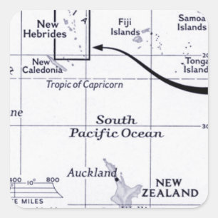 Adesivo Quadrado Mapa do oceano de South Pacific