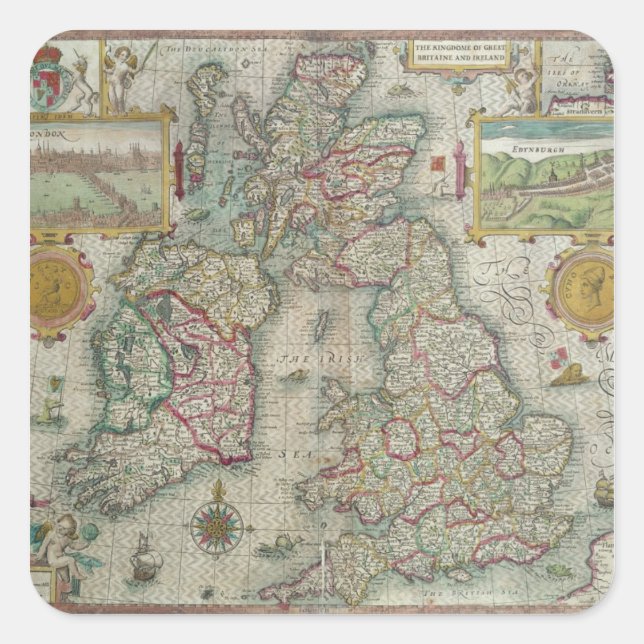 Adesivo Quadrado Mapa do Reino da Grã-Bretanha e da Irlanda do Exce (Frente)