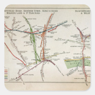 Adesivo Quadrado Mapa do transporte de Londres, c.1915