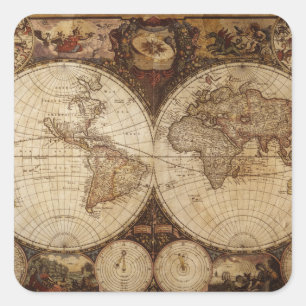 Adesivo Quadrado Mapa do vintage