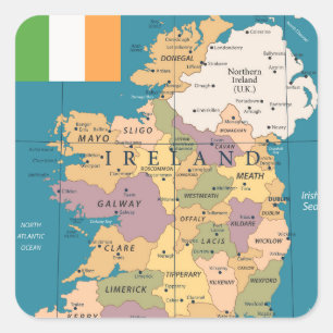 Adesivo Quadrado Mapa do vintage de Ireland