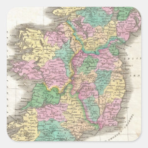 Adesivo Quadrado Mapa do vintage de Ireland (1827)