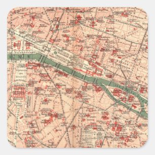 Adesivo Quadrado Mapa do vintage de Paris France (1910)