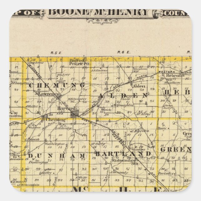 Adesivo Quadrado Mapa dos condados Boone e McHenry (Frente)