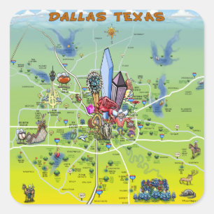 Adesivo Quadrado Mapa dos desenhos animados de Dallas Texas