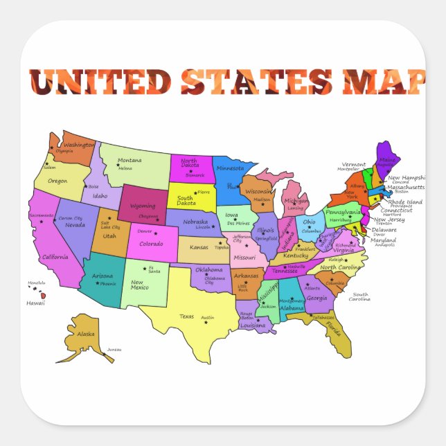 Adesivo Quadrado Mapa dos Estados Unidos (Frente)
