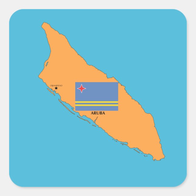 Adesivo Quadrado Mapa e Bandeira de Aruba (Frente)