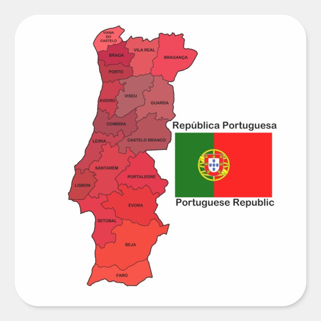 Adesivo Quadrado Mapa e Bandeira de Portugal (Frente)