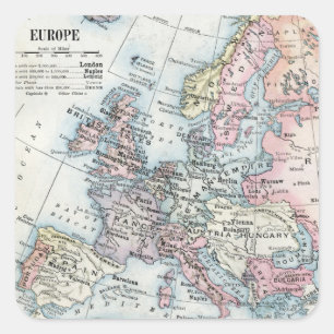 Adesivo Quadrado Mapa físico da Europa (1916)