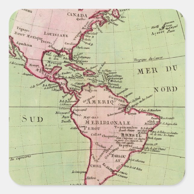 Adesivo Quadrado Mapa físico dos Americas (Frente)