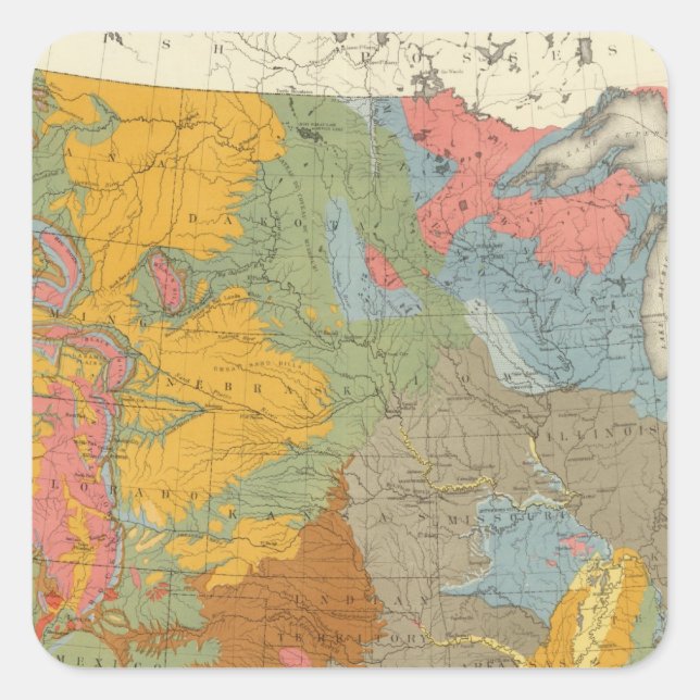 Adesivo Quadrado Mapa Geological dos E.U. (Frente)