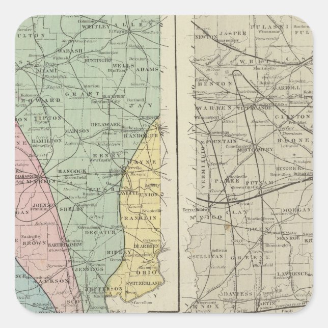 Adesivo Quadrado Mapa geológico de Indiana (Frente)