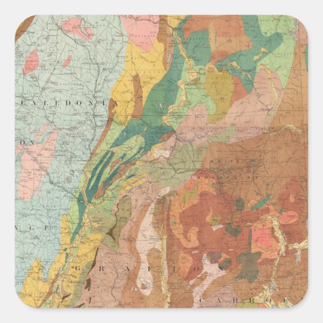 Adesivo Quadrado Mapa Geológico de New Hampshire (Frente)