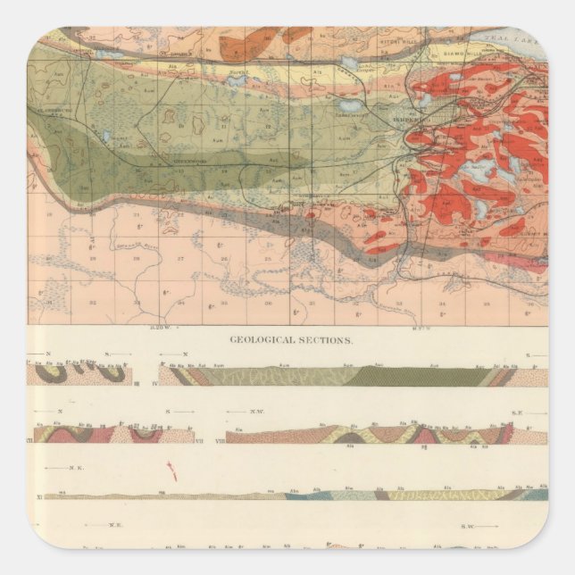 Adesivo Quadrado Mapa Geológico Geral do Distrito de Marquette (Frente)