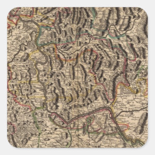 Adesivo Quadrado Mapa gravado do vale de Rhine River