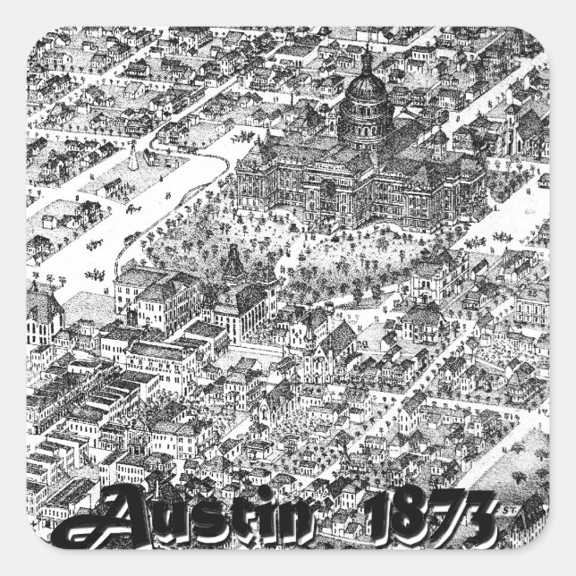 Adesivo Quadrado Mapa histórico de Austin 1873 (Frente)