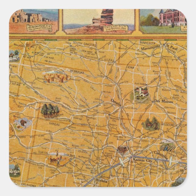 Adesivo Quadrado Mapa ilustrado da US Airways (Frente)