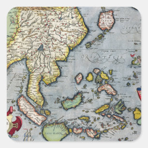 Adesivo Quadrado Mapa   India do vintage a Nova Guiné