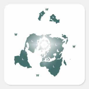 Adesivo Quadrado Mapa liso da terra, mapa equidistante Azimuthal