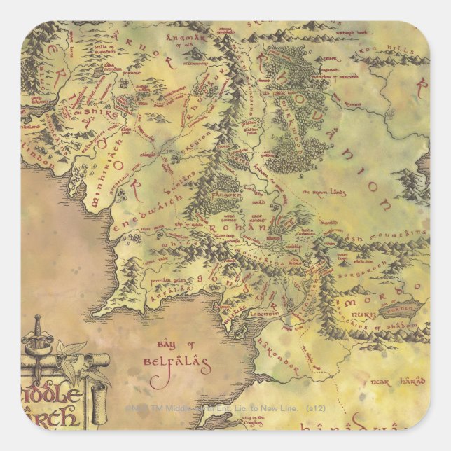 Adesivo Quadrado Mapa MIDDLE EARTH™ (Frente)