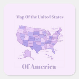 Adesivo Quadrado Mapa Minimalista dos Estados Unidos Arte Rosa Roxo