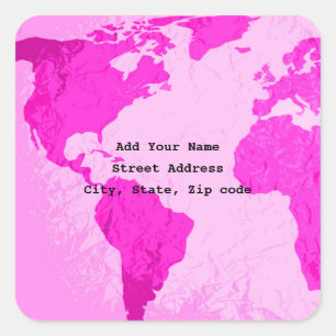 Adesivo Quadrado Mapa Mundial Abstrato Arte Rosa Roxo Personalizado