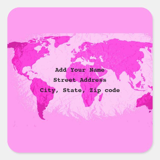 Adesivo Quadrado Mapa Mundial Abstrato Rosa Roxo Arte Personalizado (Frente)