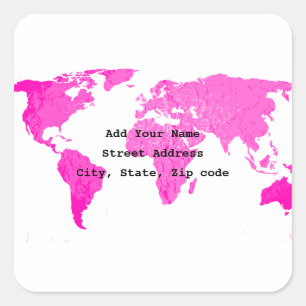 Adesivo Quadrado Mapa Mundial Abstrato Rosa Roxo Branco Arte Viajan