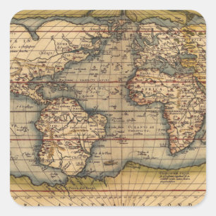 Adesivo Quadrado Mapa Mundial Antigo de Abraham Ortelius 1564