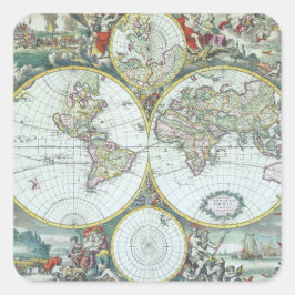 Adesivo Quadrado Mapa Mundial Antigo do Século 17, Frederick De Wit