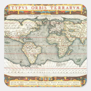 Adesivo Quadrado Mapa Mundial Antigo por Abraham Ortelius 1587–1595