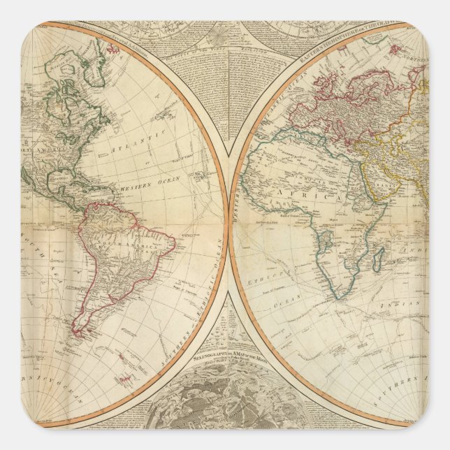 Adesivo Quadrado Mapa Mundial Composto (Frente)