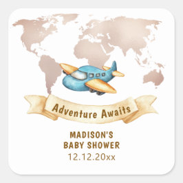 Adesivo Quadrado Mapa Mundial de Aventura Moderna de Chuveiro de Be